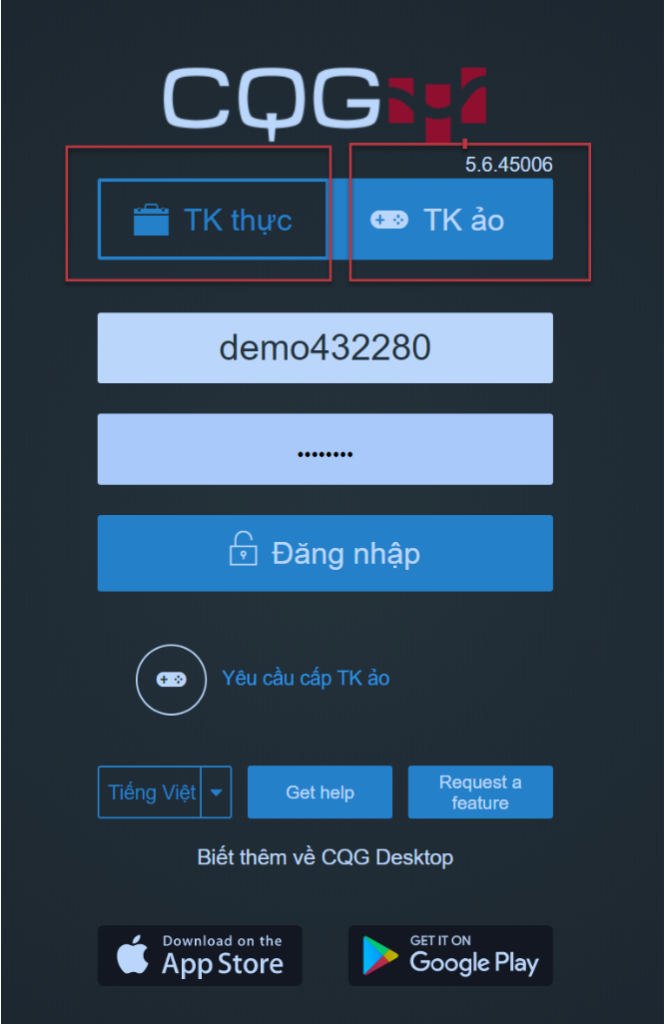 Đăng nhập phần mềm CQG Đăng nhập phần mềm CQG