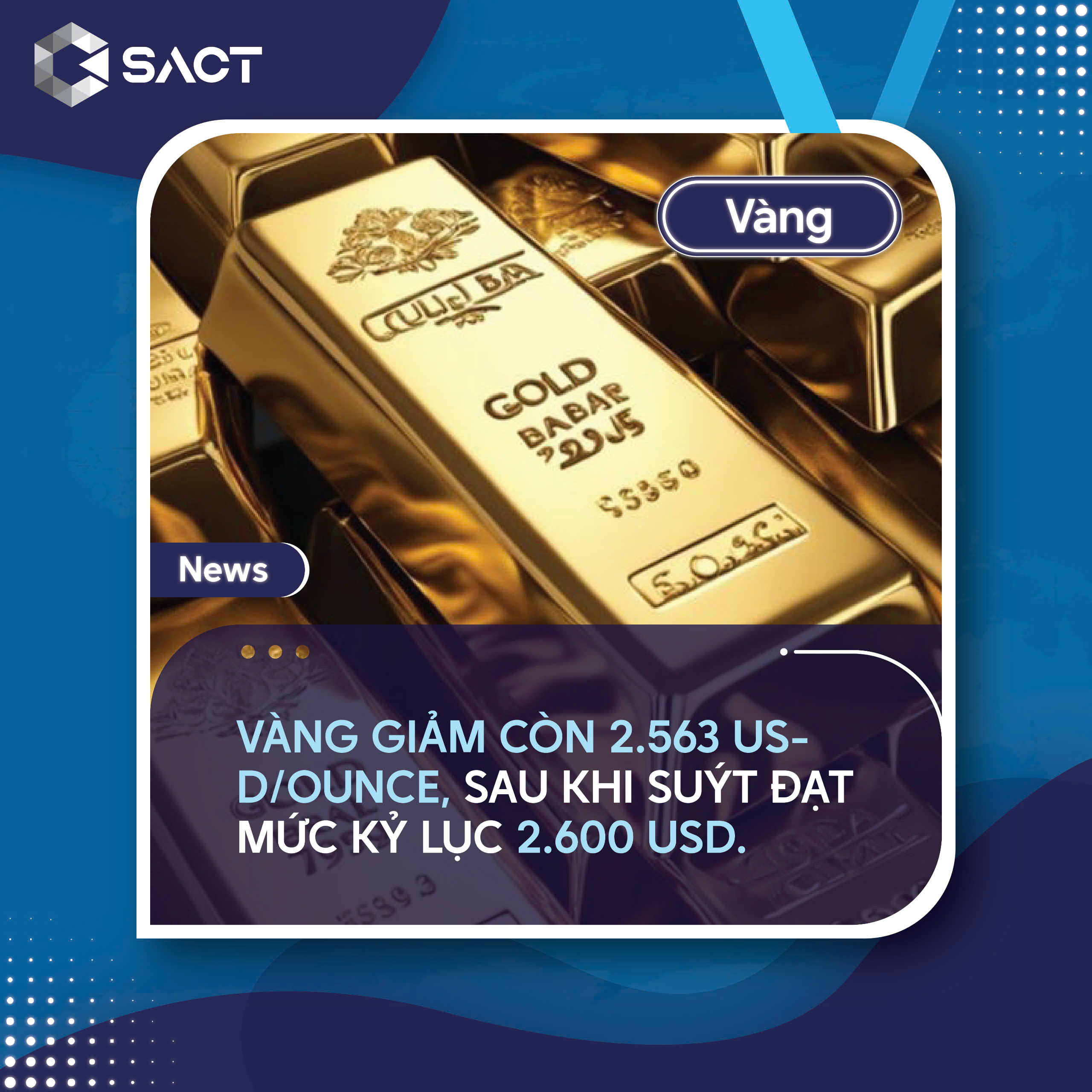 Vàng giảm xuống mức 2.563 USD/ounce sau khi tiến sát kỷ lục 2.600 USD