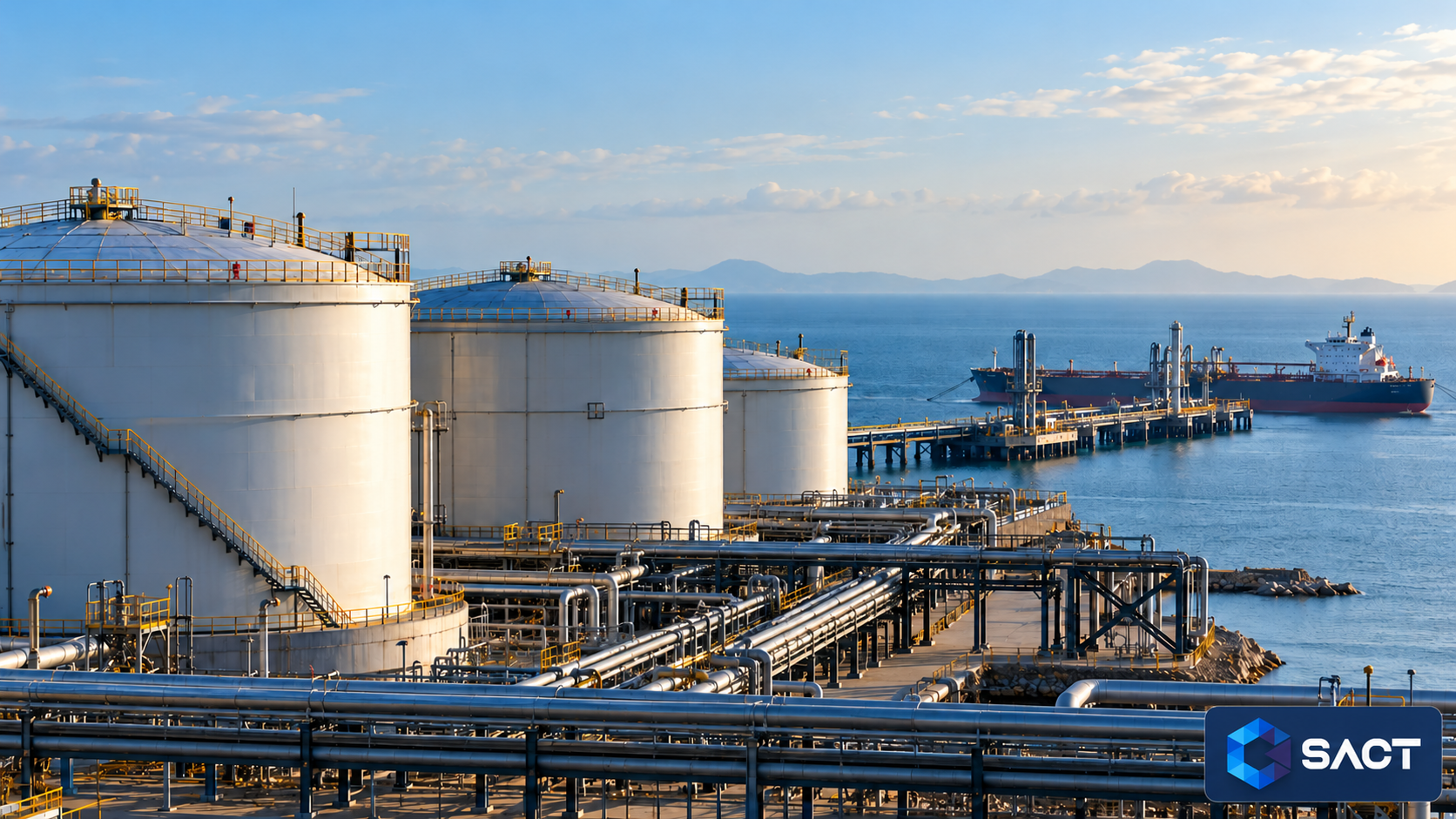 Sàn giao dịch dầu thô thế giới: NYMEX, ICE và cách tiếp cận tại Việt Nam 6 Minh họa kho chứa dầu thô và tàu vận chuyển tại một cảng dầu giả định.